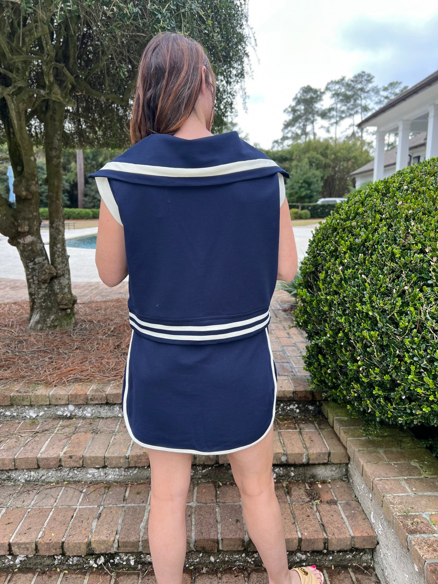 Play Time Textured Navy Skirt Set