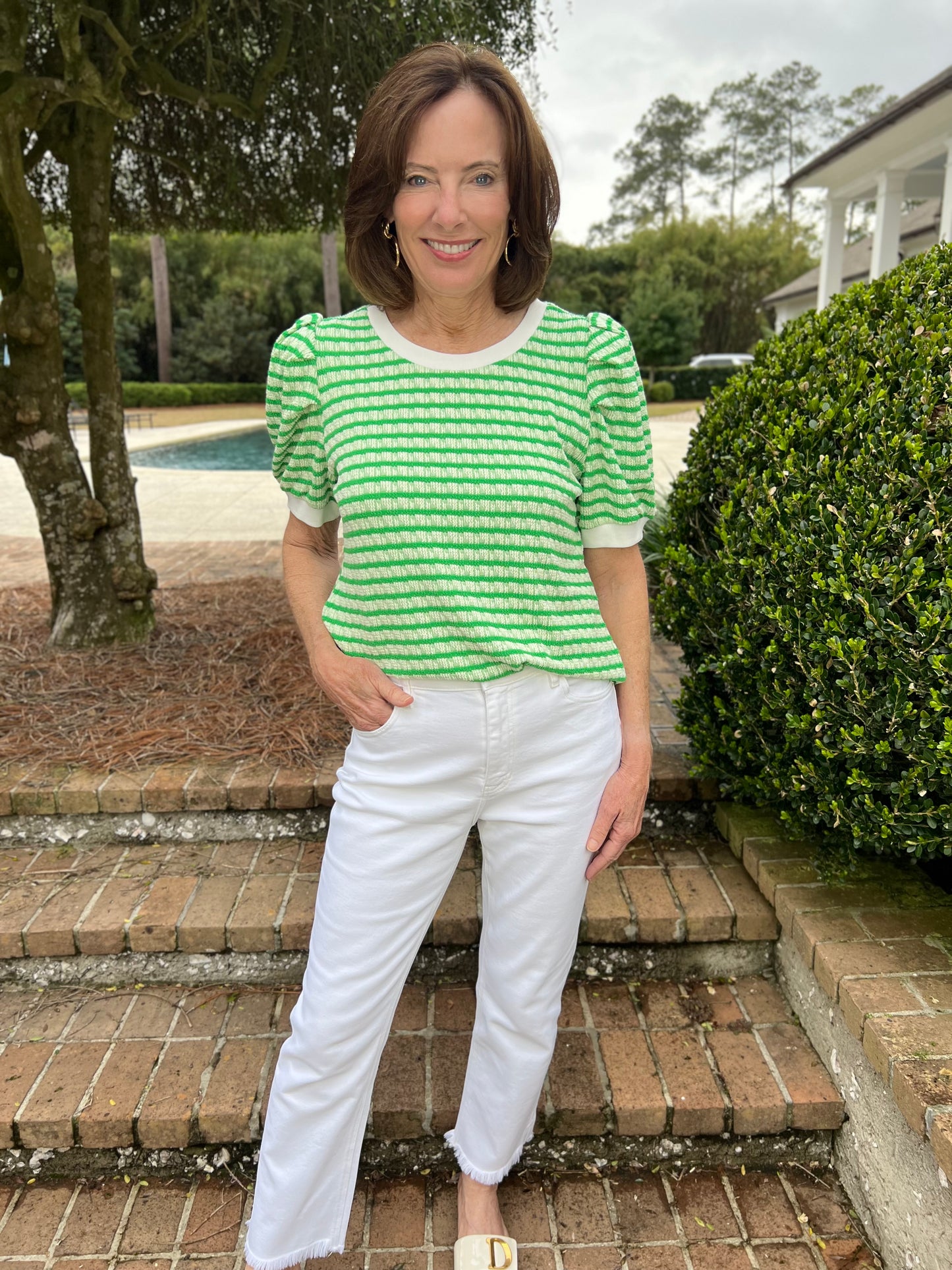 Bella Green Stripe Textured Top