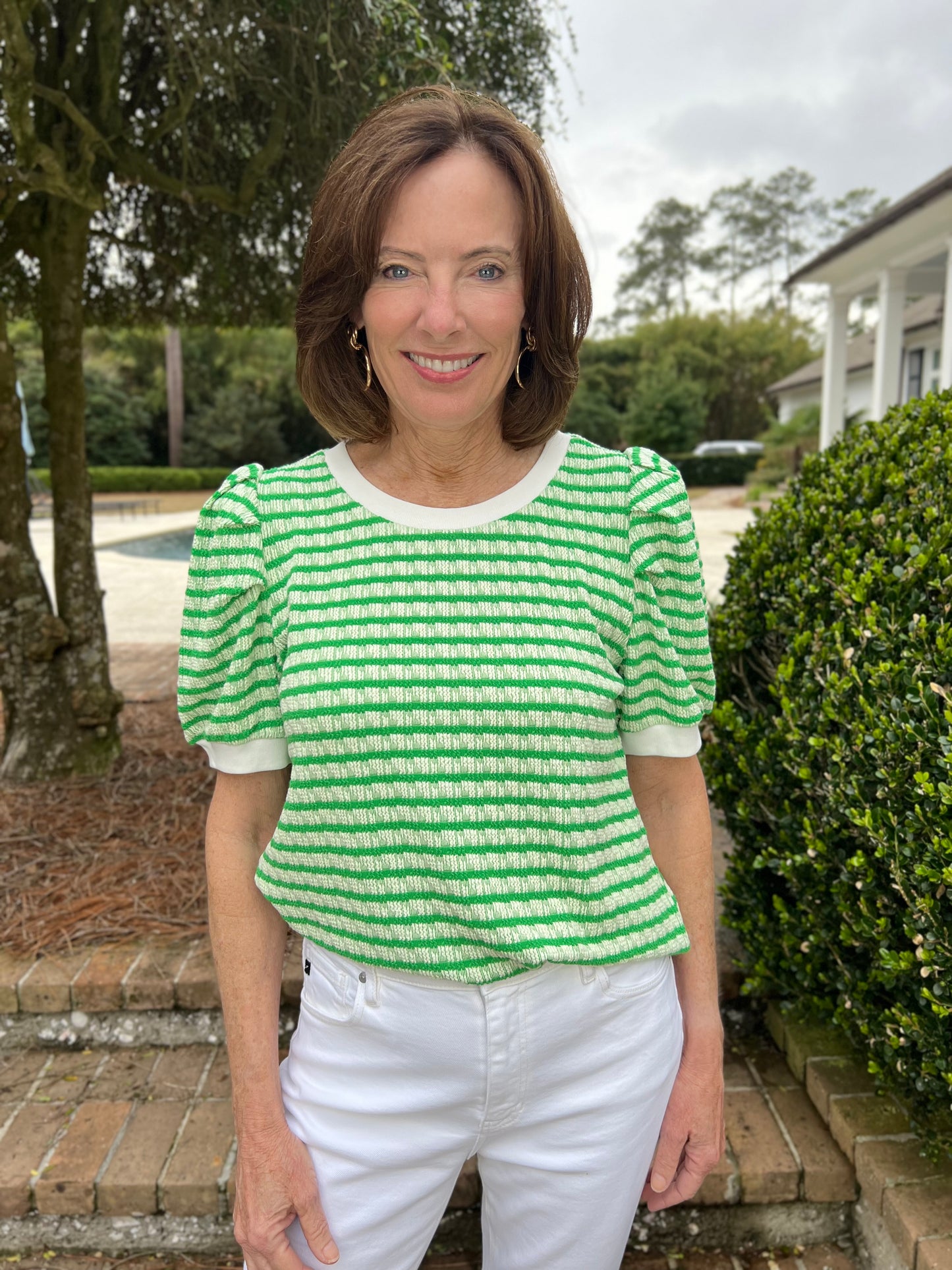 Bella Green Stripe Textured Top