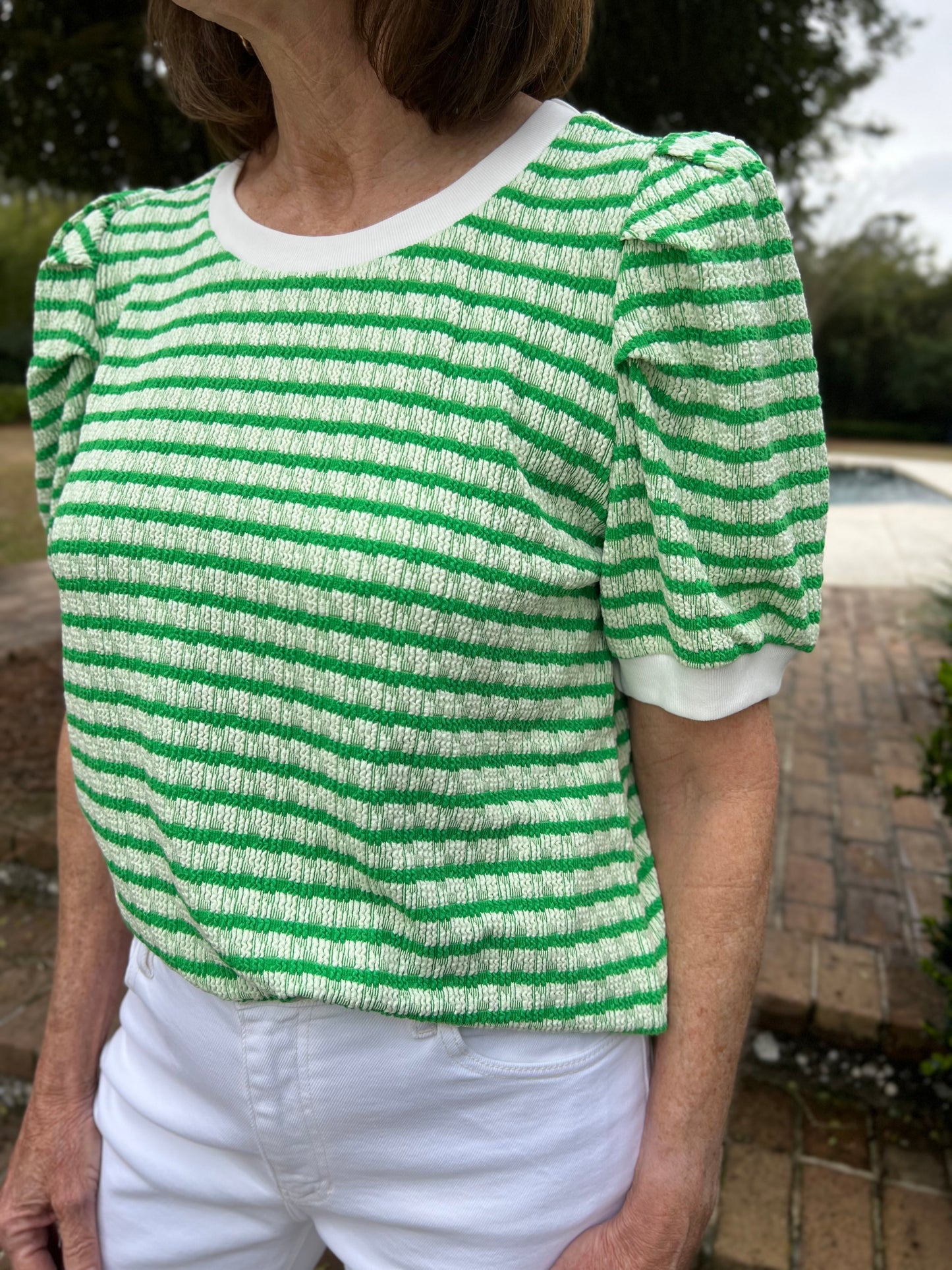 Bella Green Stripe Textured Top