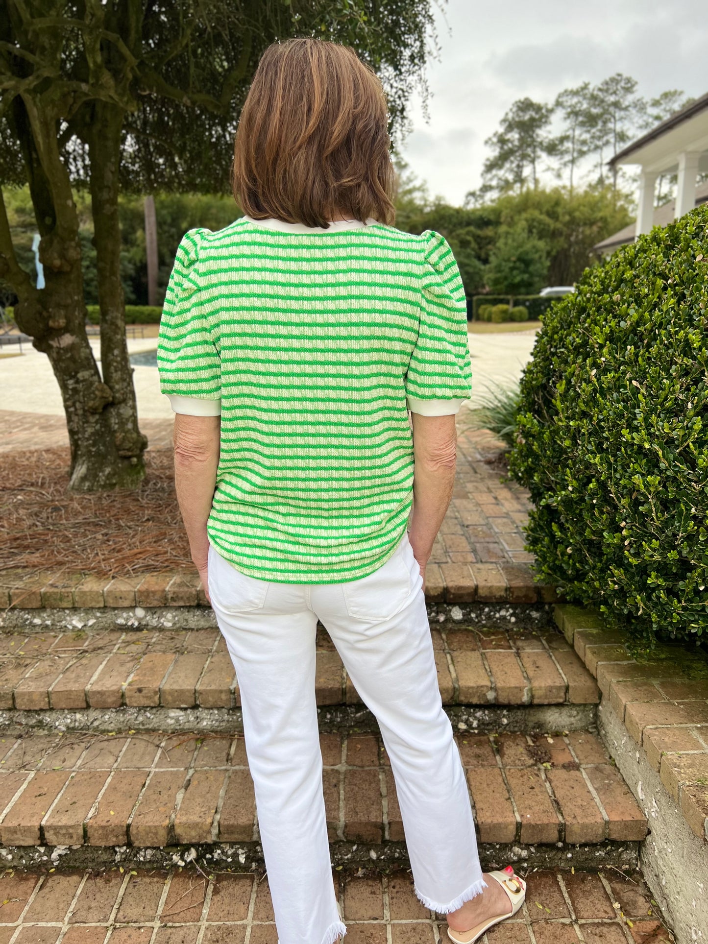 Bella Green Stripe Textured Top