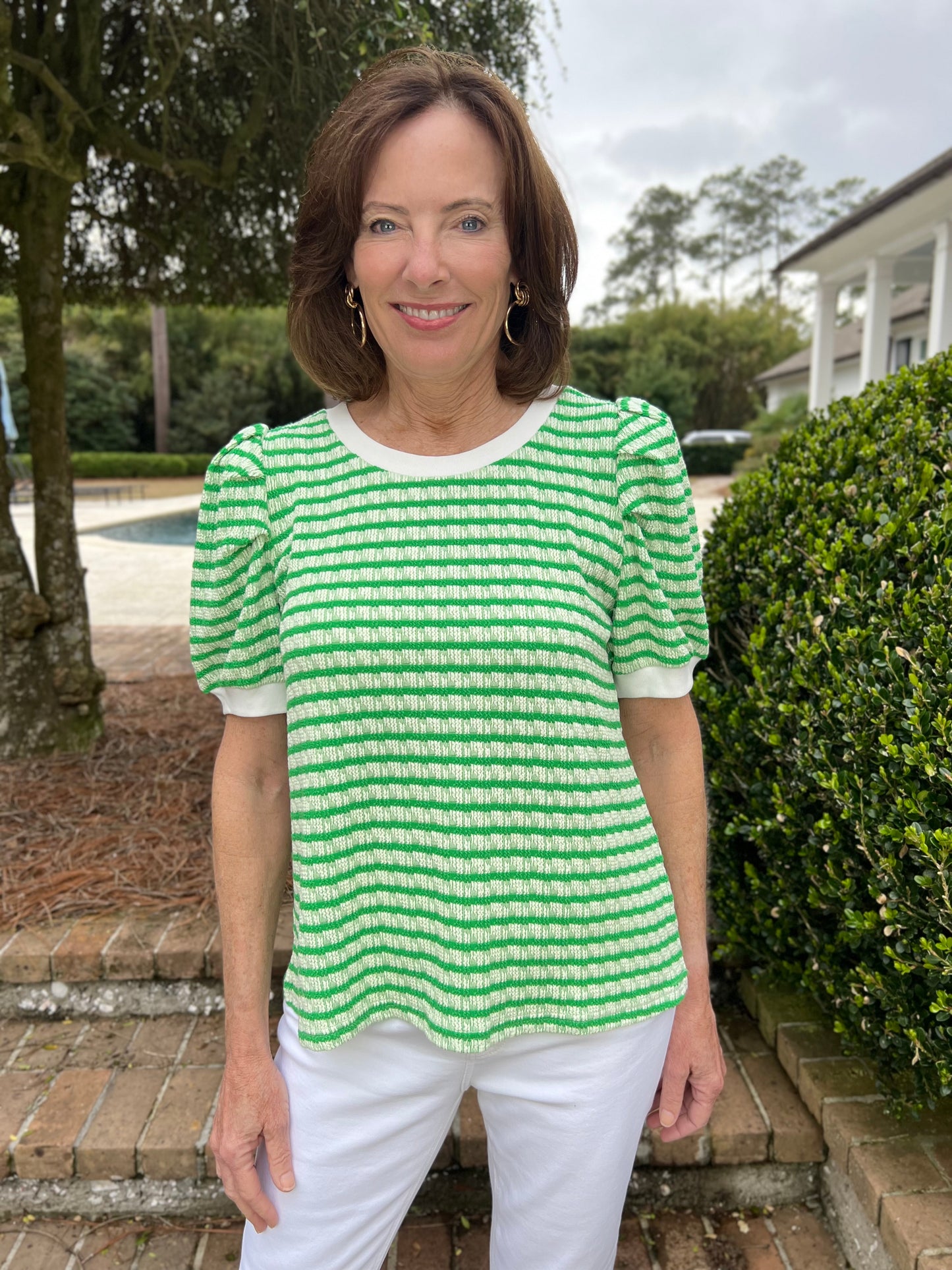 Bella Green Stripe Textured Top