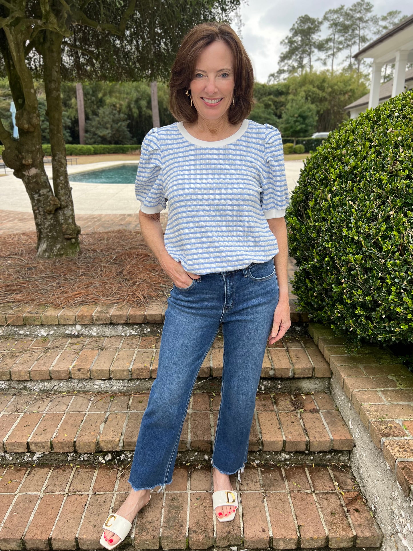 Bella Blue Stripe Textured Top