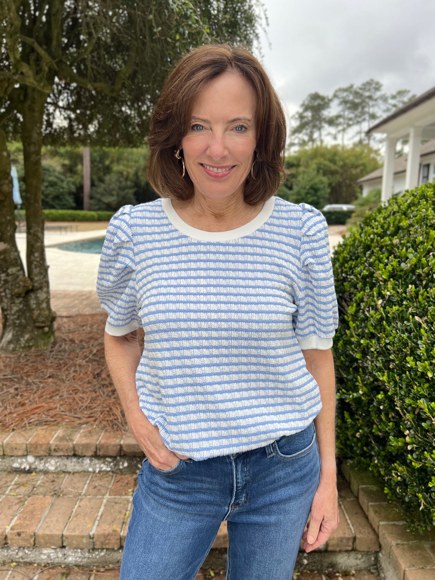 Bella Blue Stripe Textured Top