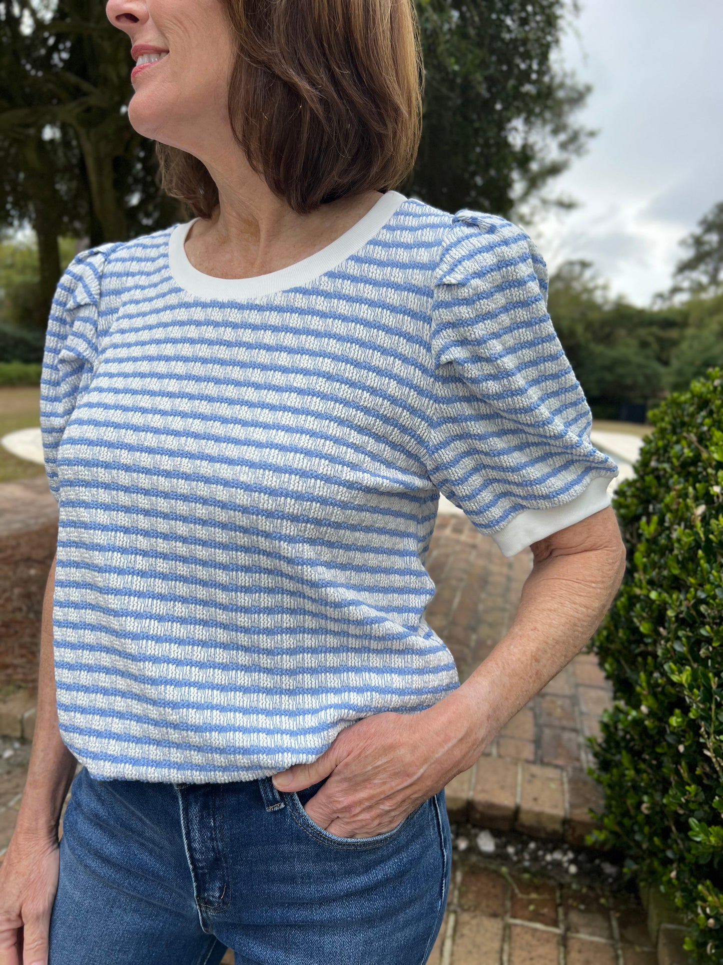 Bella Blue Stripe Textured Top