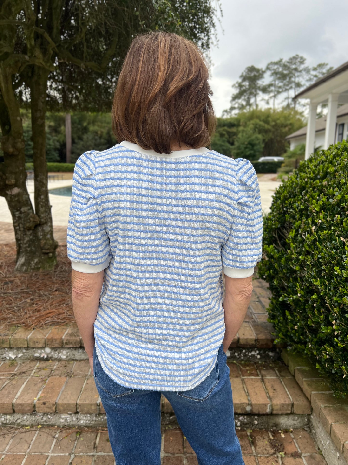 Bella Blue Stripe Textured Top