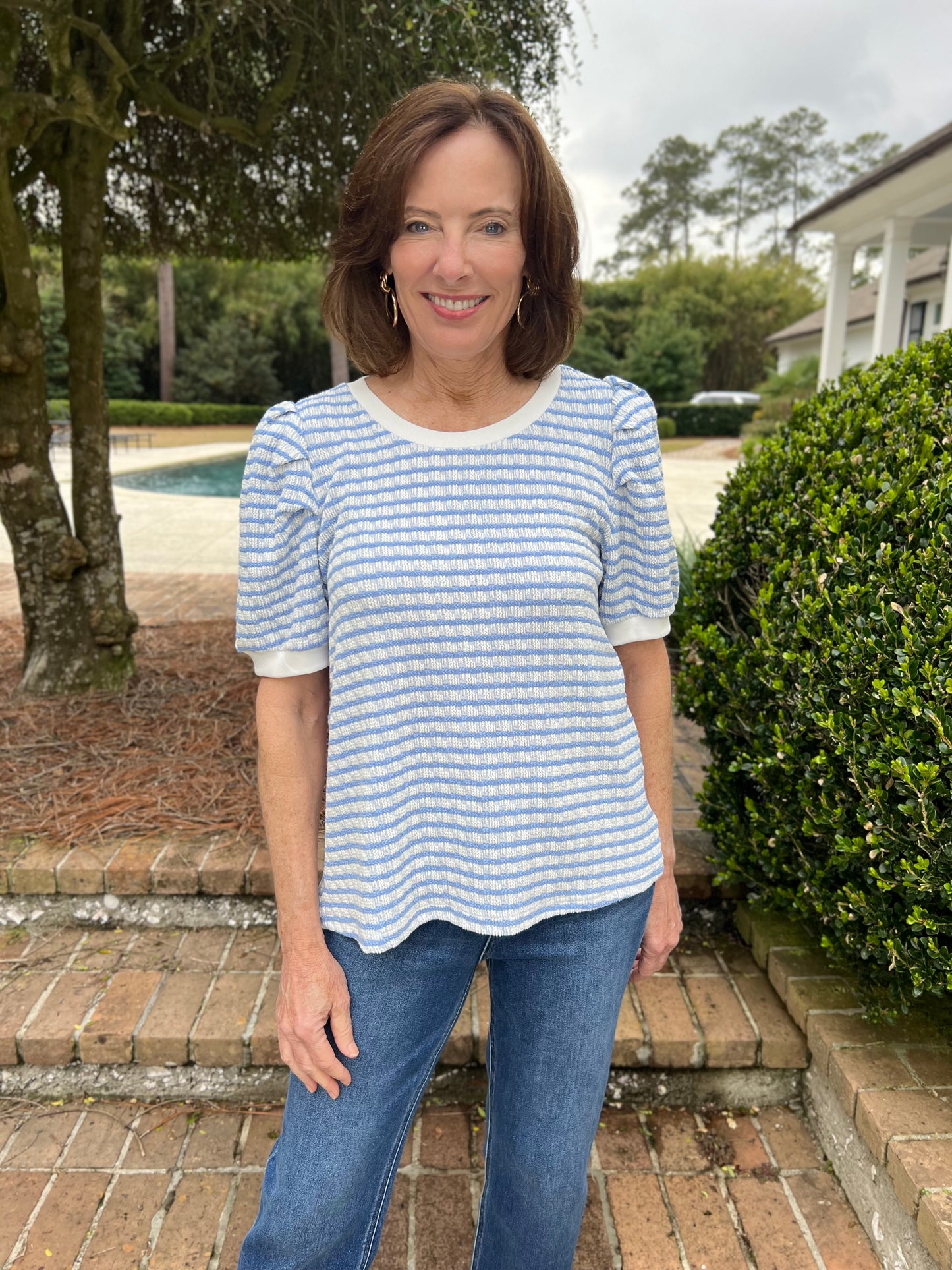 Bella Blue Stripe Textured Top