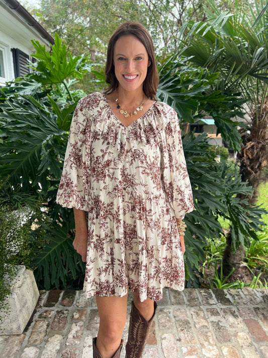 Arya Mocha Floral Mini Dress