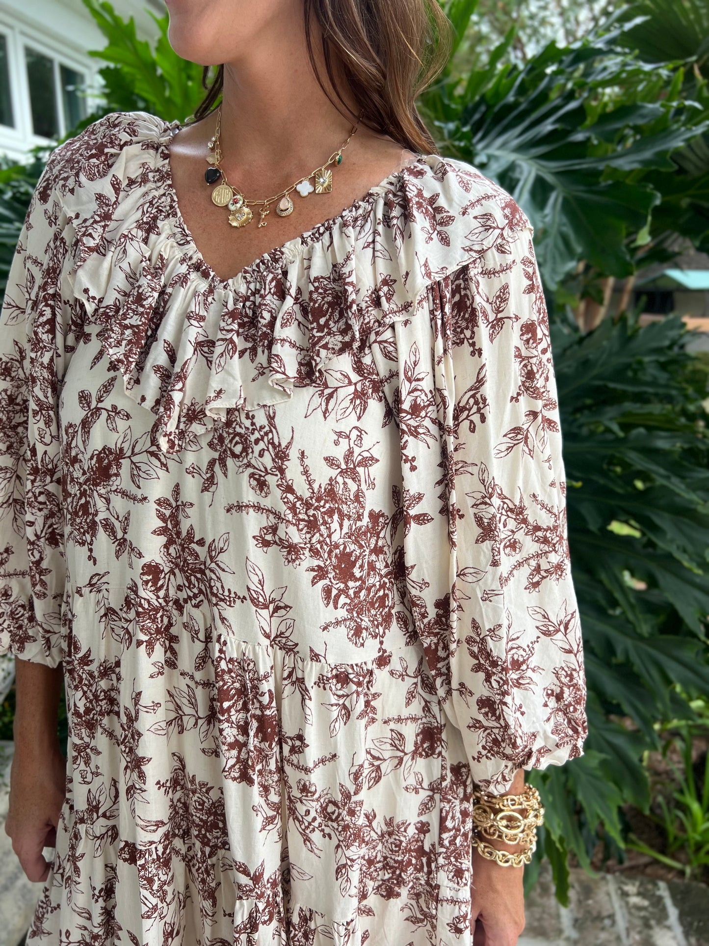 Arya Mocha Floral Mini Dress