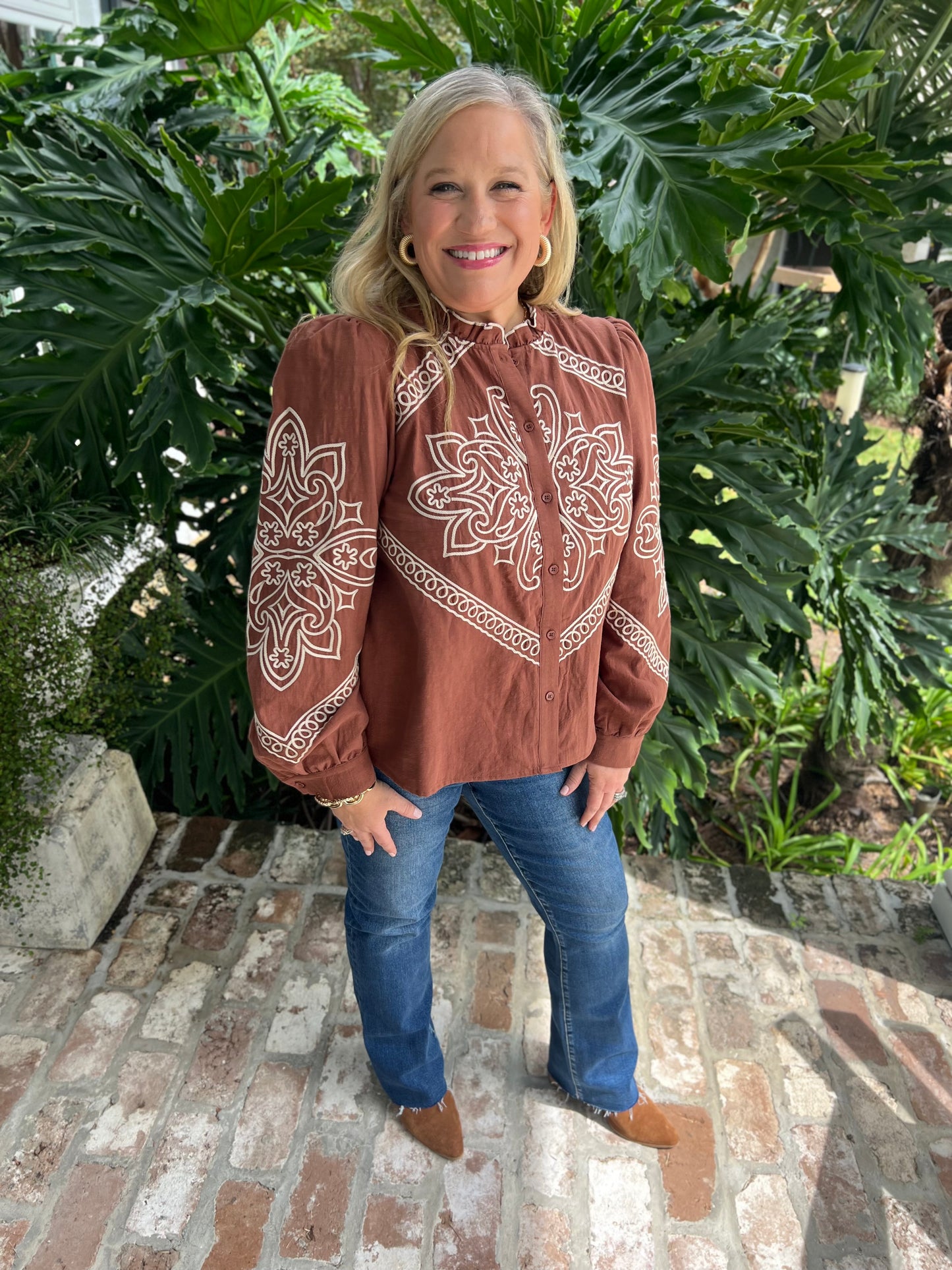 Wrangle Up Mocha Embroidered Top