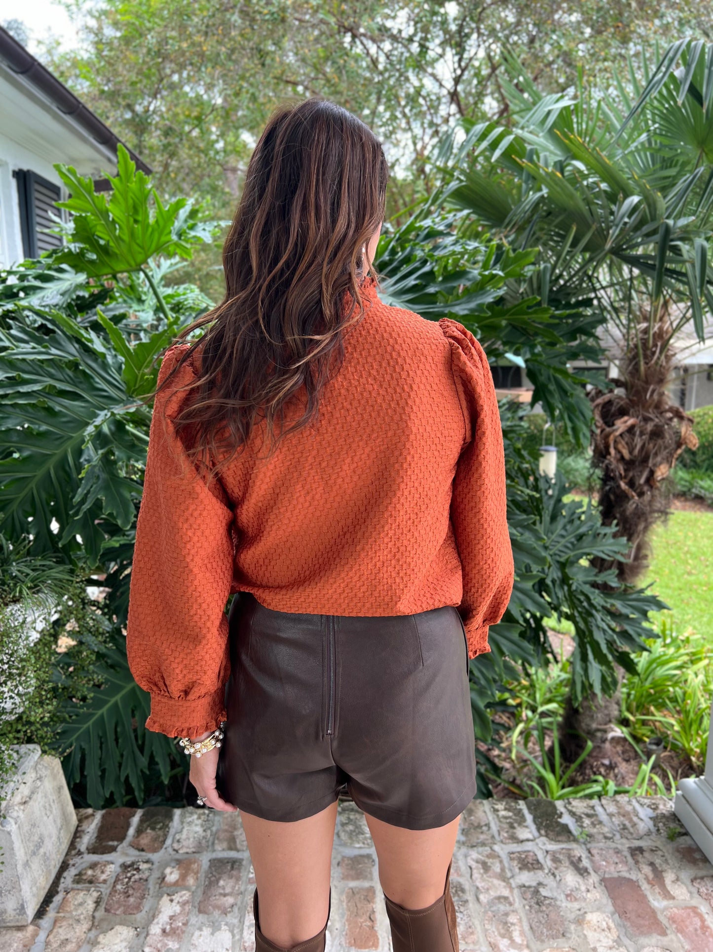 Not Today Brown Faux Leather Mini Skort