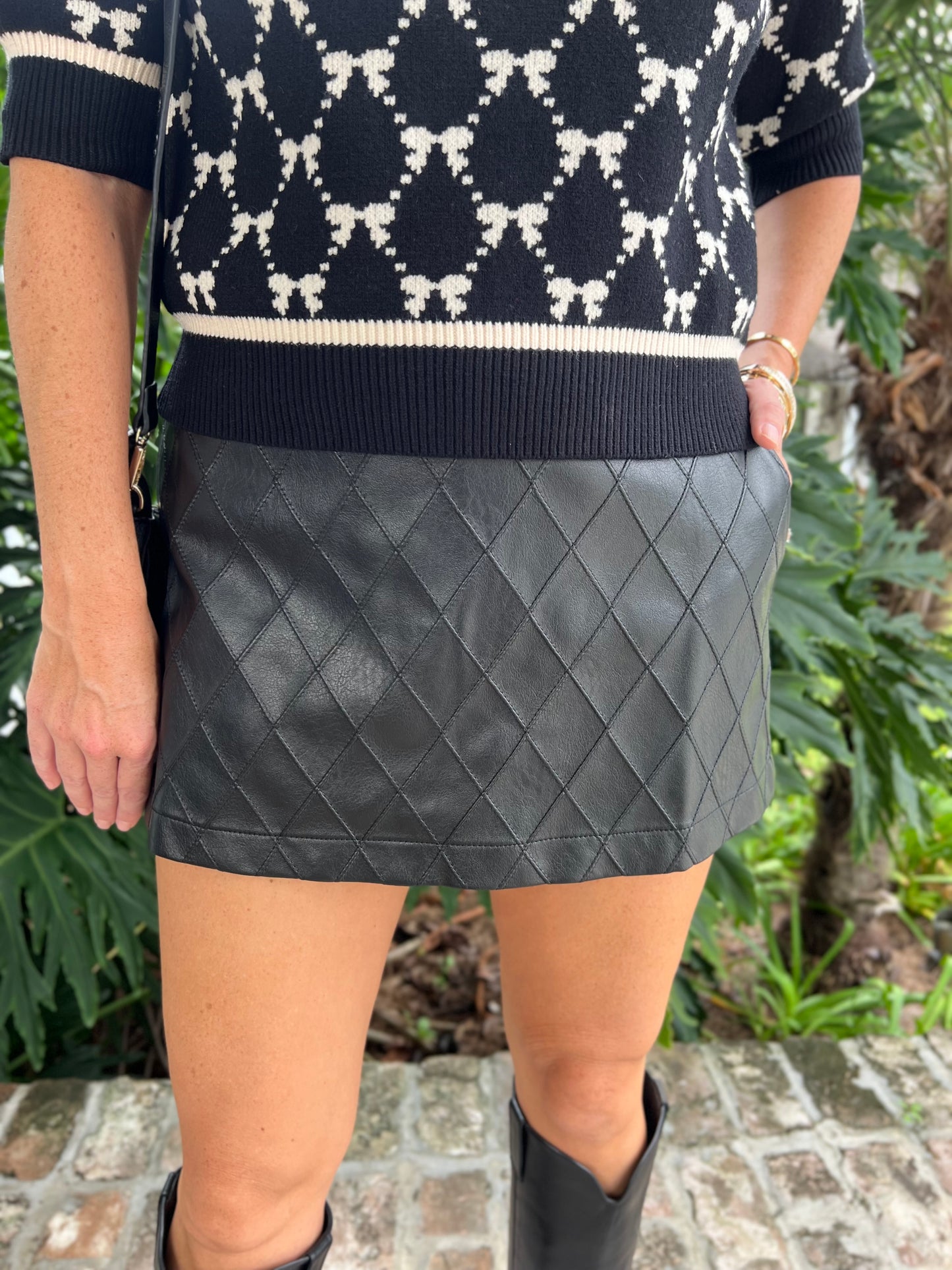 Not Today Black Faux Leather Mini Skort