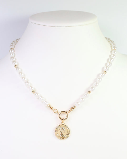 Oneonta Pearl and Coin Necklace Gold
