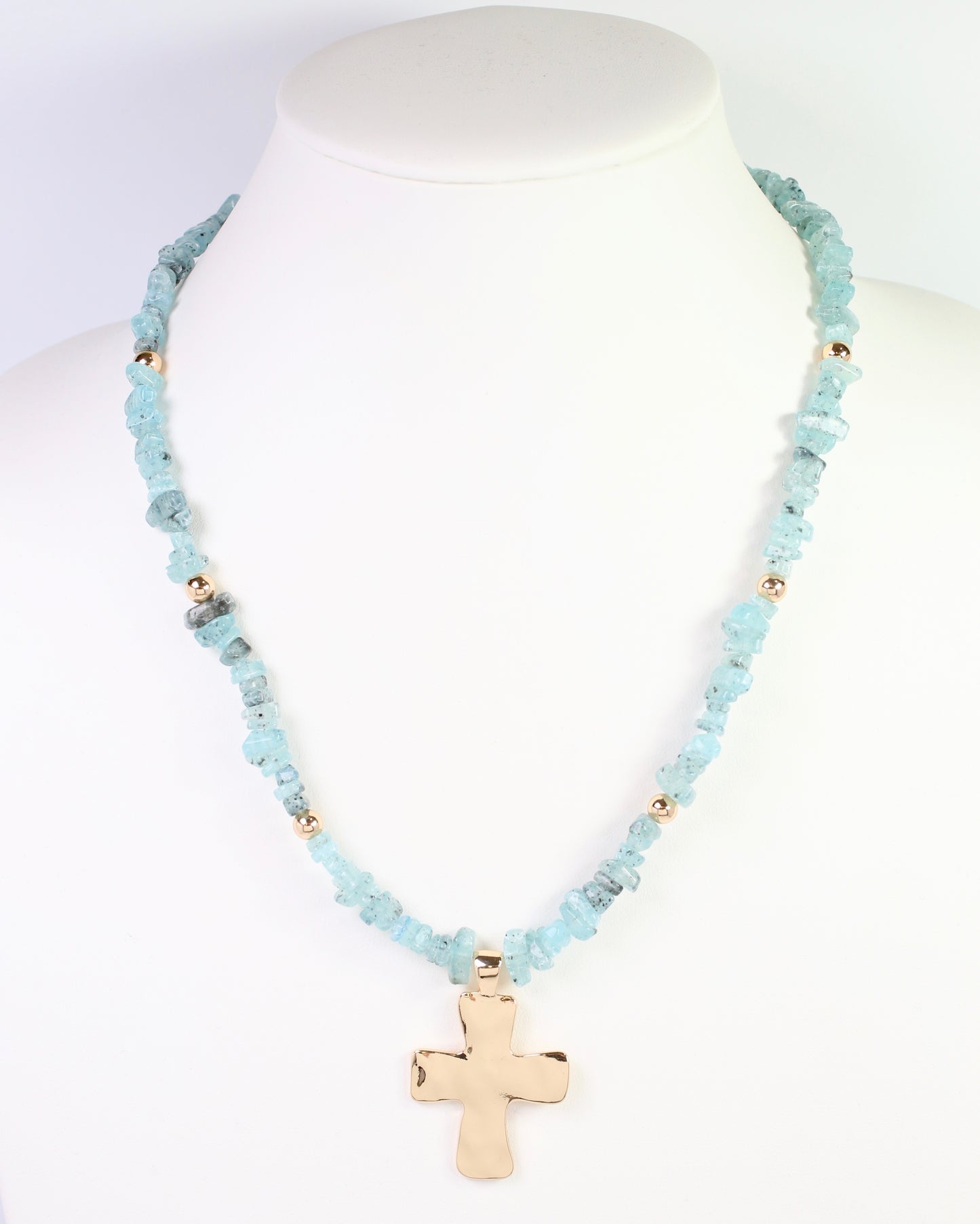 Holland Beaded Cross Necklace Aqua