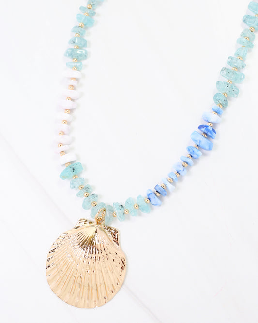 Asheville Beaded Necklace with Shell Blue Multi