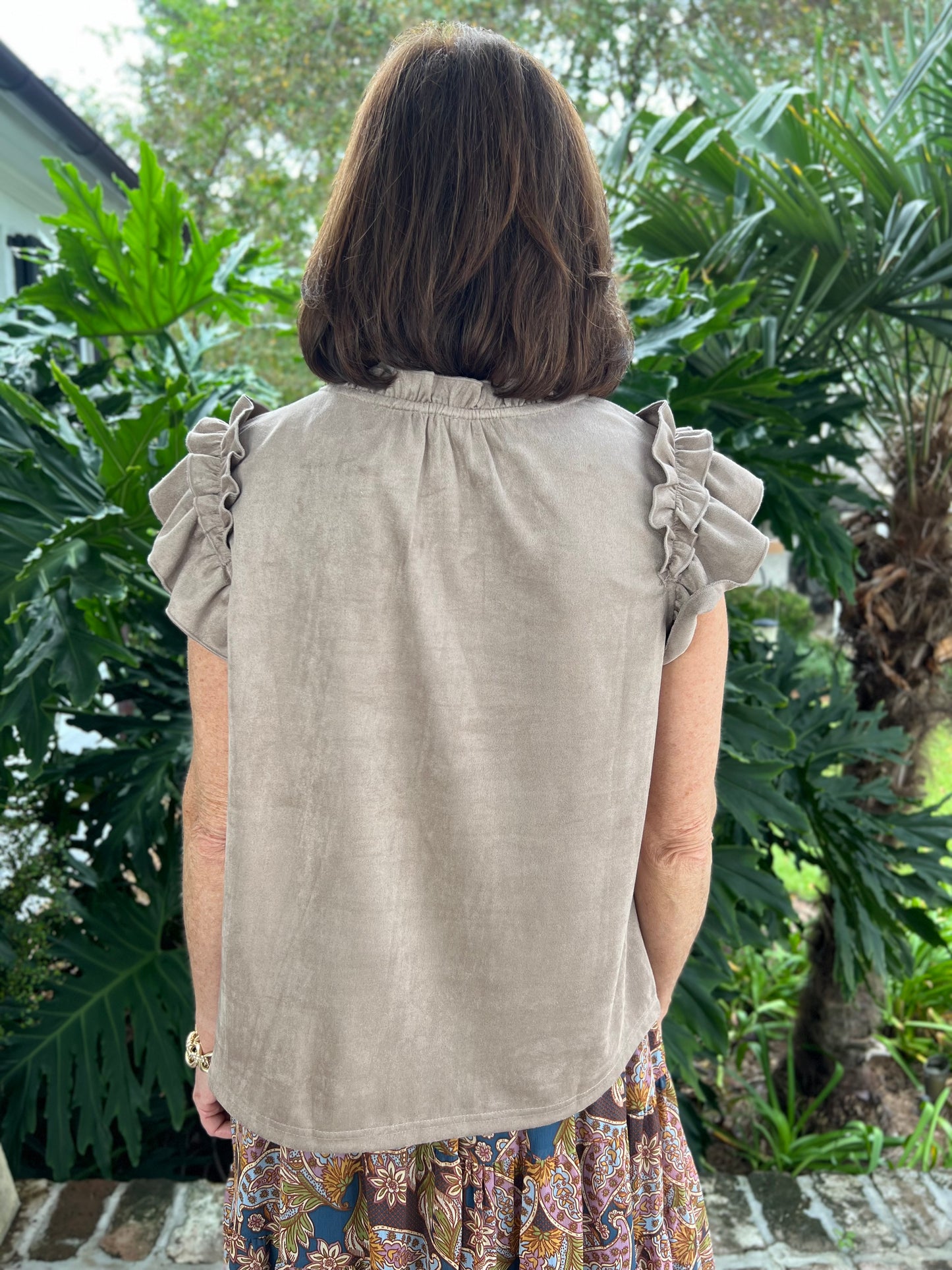 You and Me Taupe Suede Top