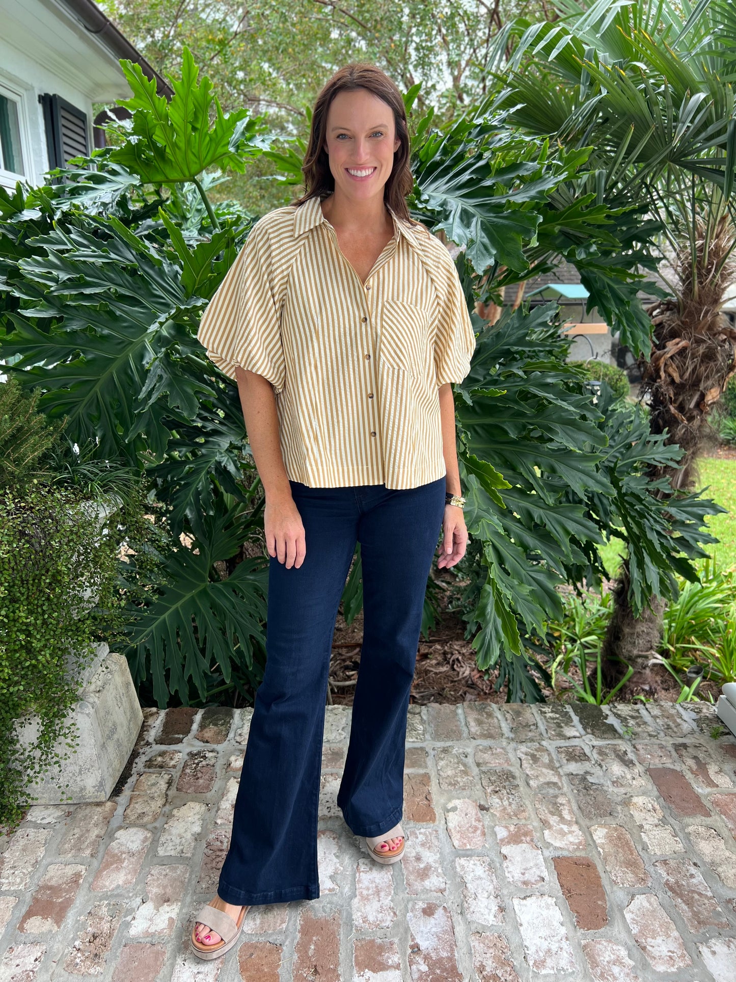 Day To Day Mustard Stripe Button Up