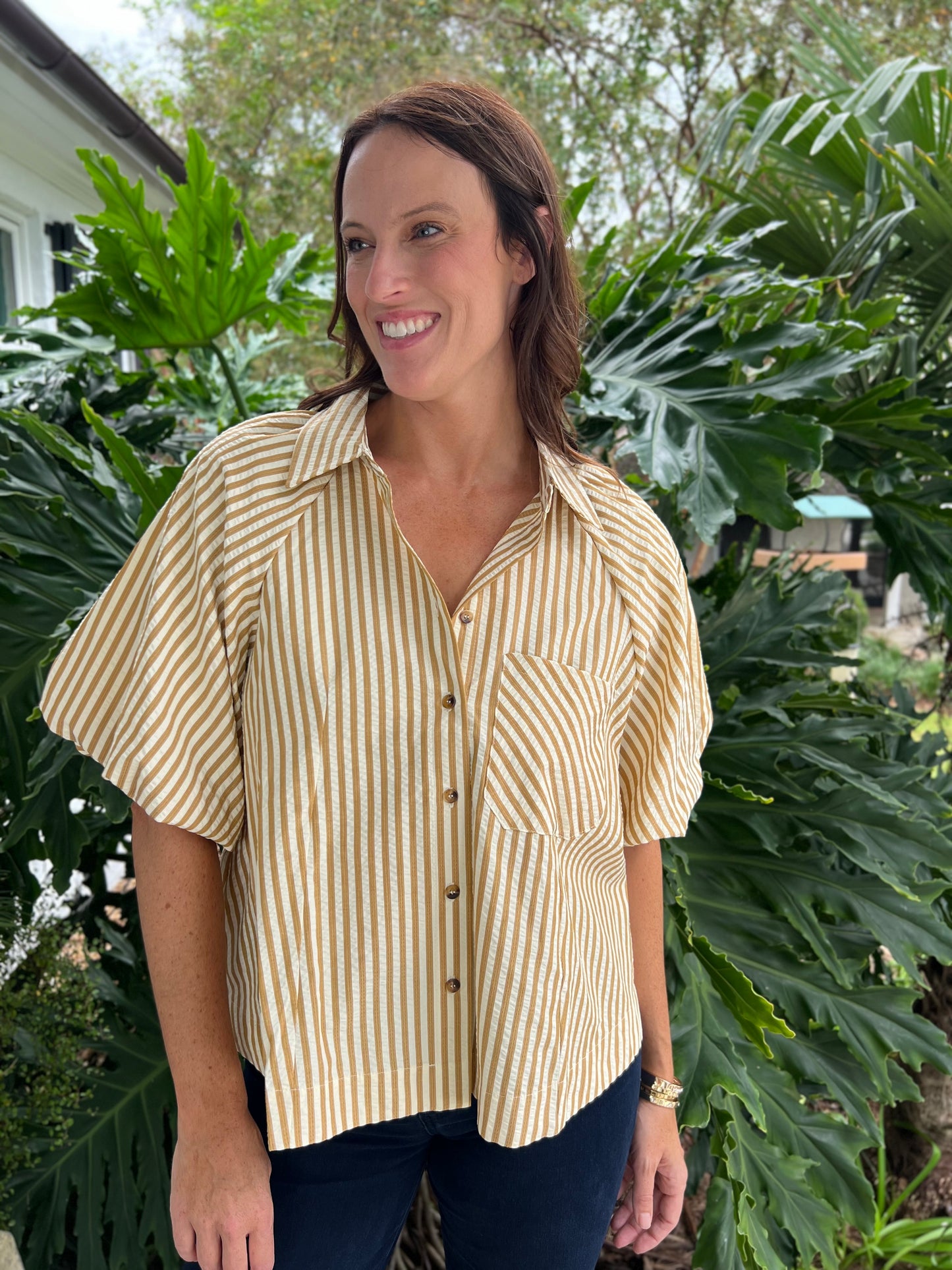 Day To Day Mustard Stripe Button Up