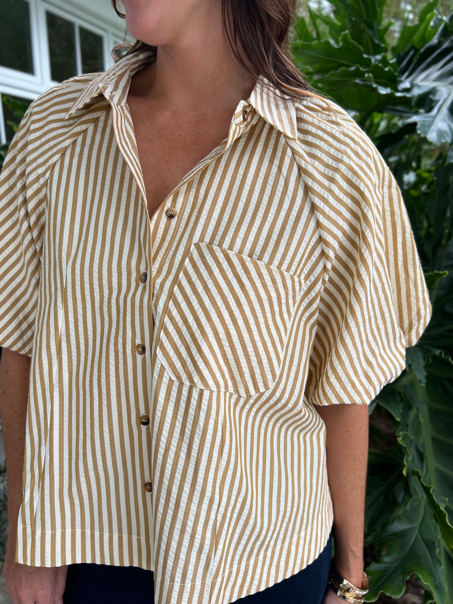 Day To Day Mustard Stripe Button Up