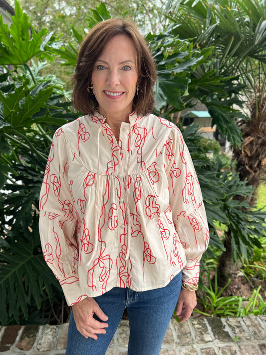 Lovely Lies Red Embroidered Top