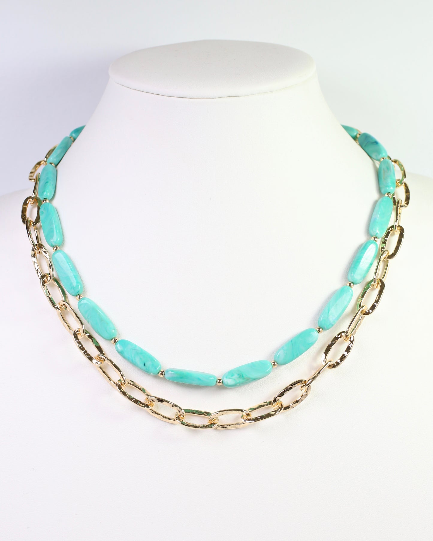 Fargo Link and Bead Layered Necklace Turquoise