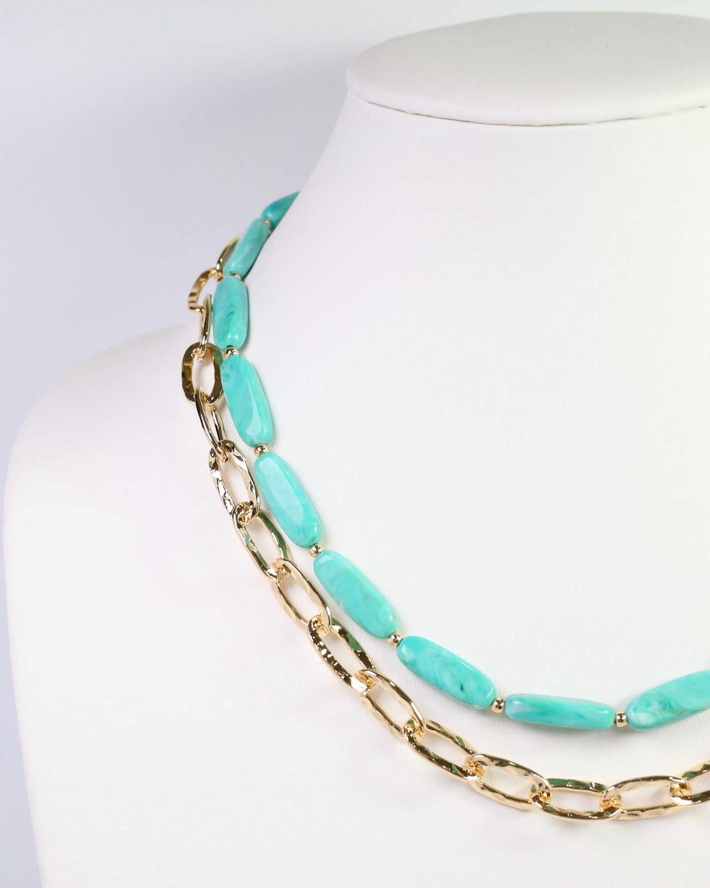 Fargo Link and Bead Layered Necklace Turquoise