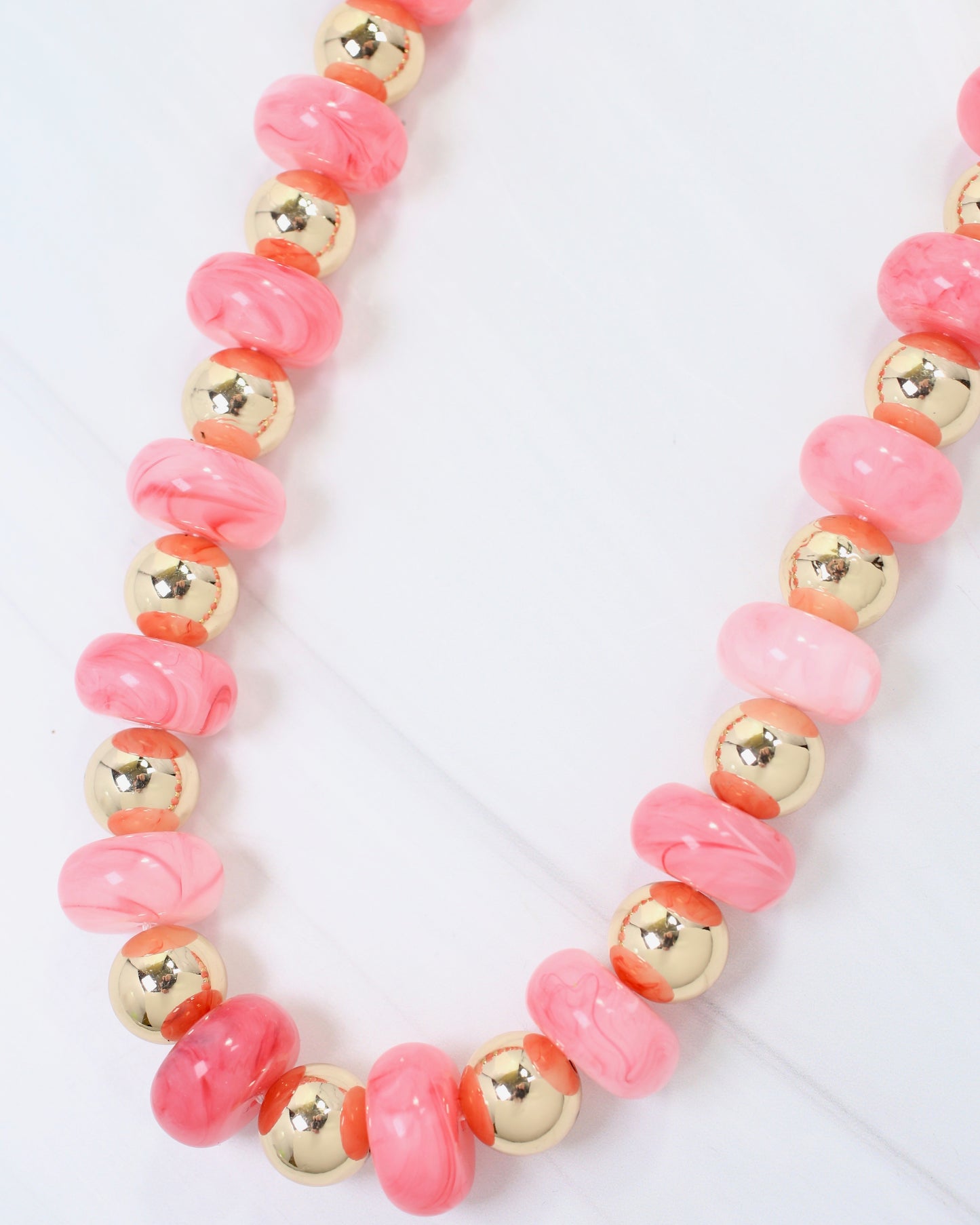 Staten Island Marble and Gold Beaded Necklace Pink