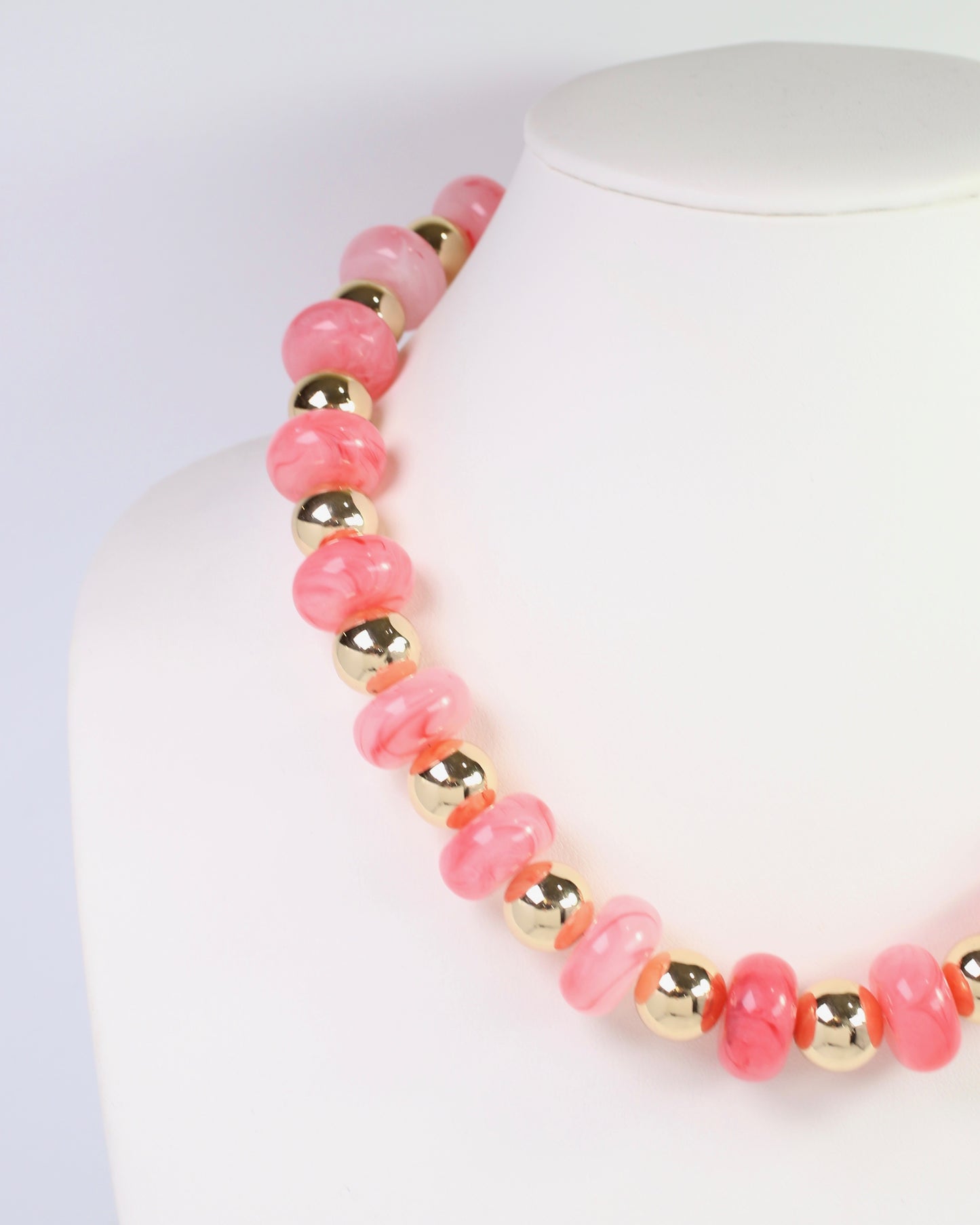 Staten Island Marble and Gold Beaded Necklace Pink