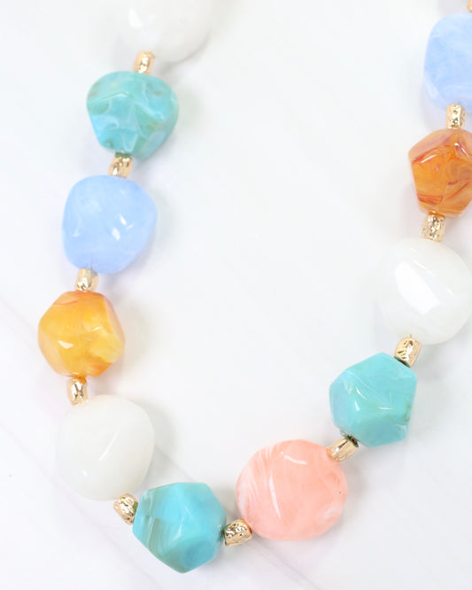 Syracuse Stone and Gold Beaded Necklace Light Multi