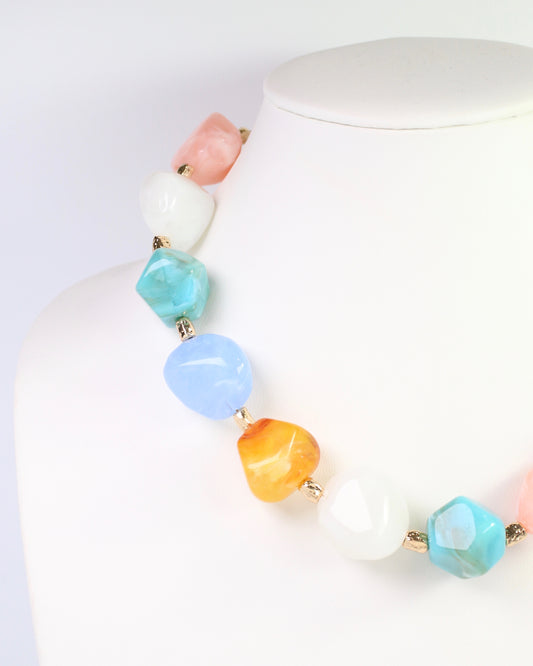 Syracuse Stone and Gold Beaded Necklace Light Multi