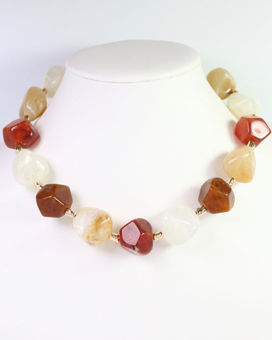Syracuse Stone and Gold Beaded Necklace Natural