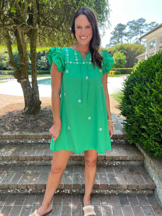 Finley Embroidered Dress with Ruffles