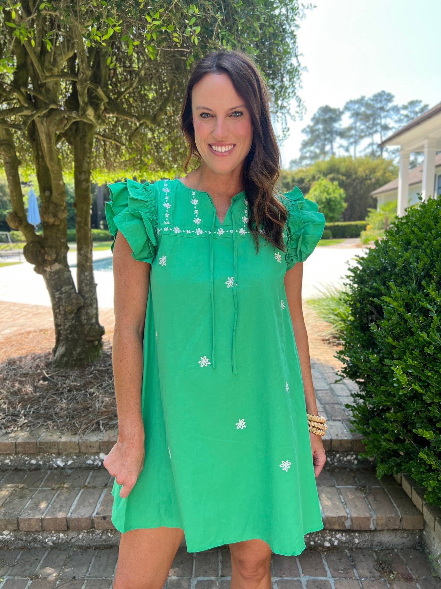 Finley Embroidered Dress with Ruffles