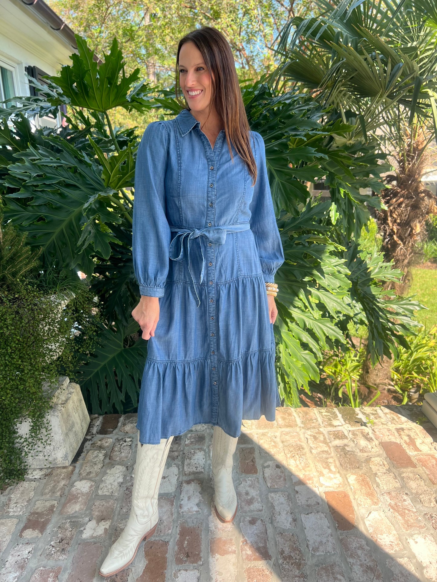 Sasha Belted Chambray Shirt Dress