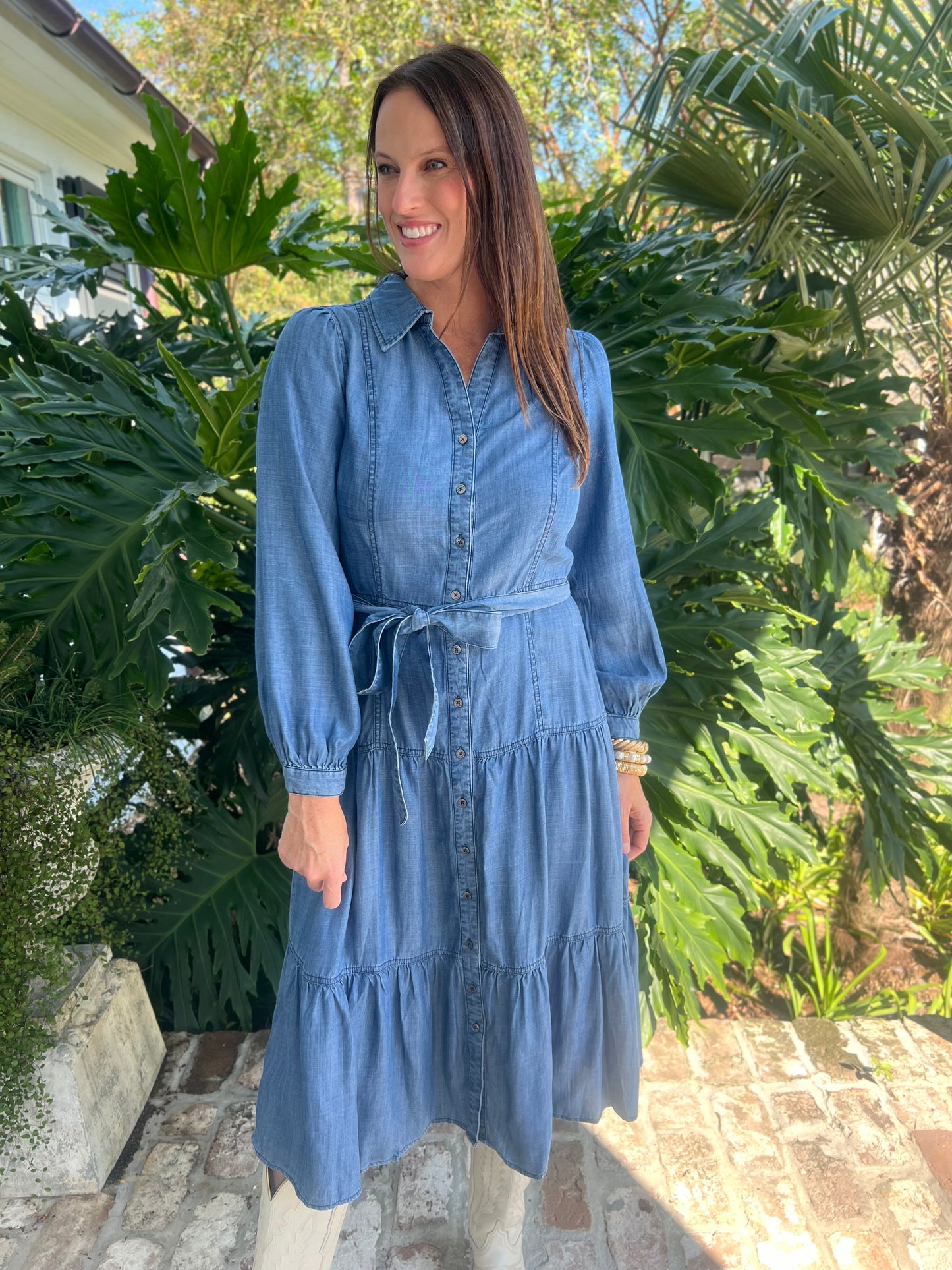 Sasha Belted Chambray Shirt Dress