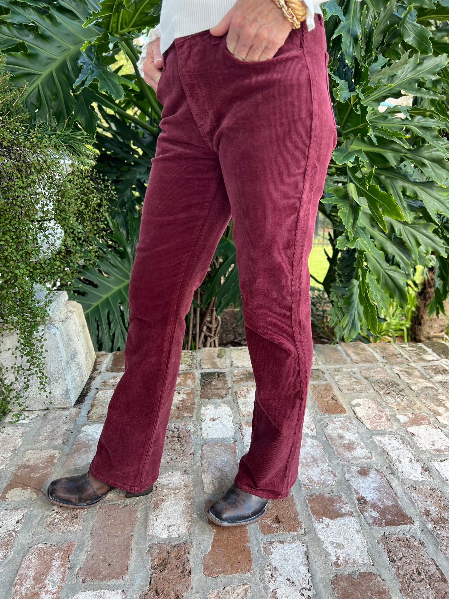 Say Less Burgundy Slim Bootcut Corduroy Pants