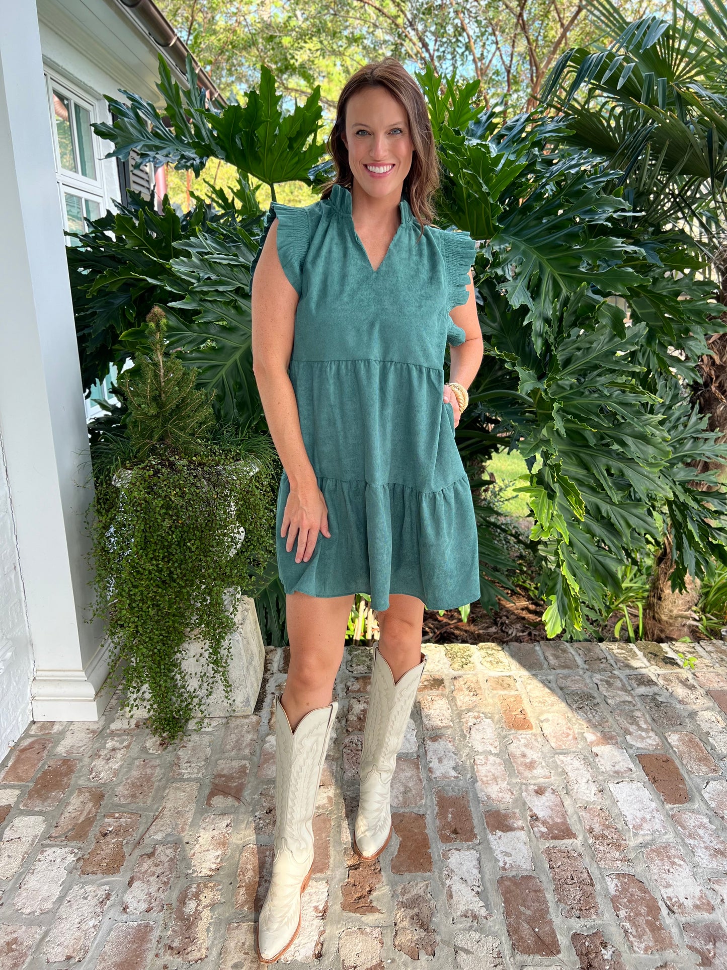 Always Smiling Teal Corduroy Dress