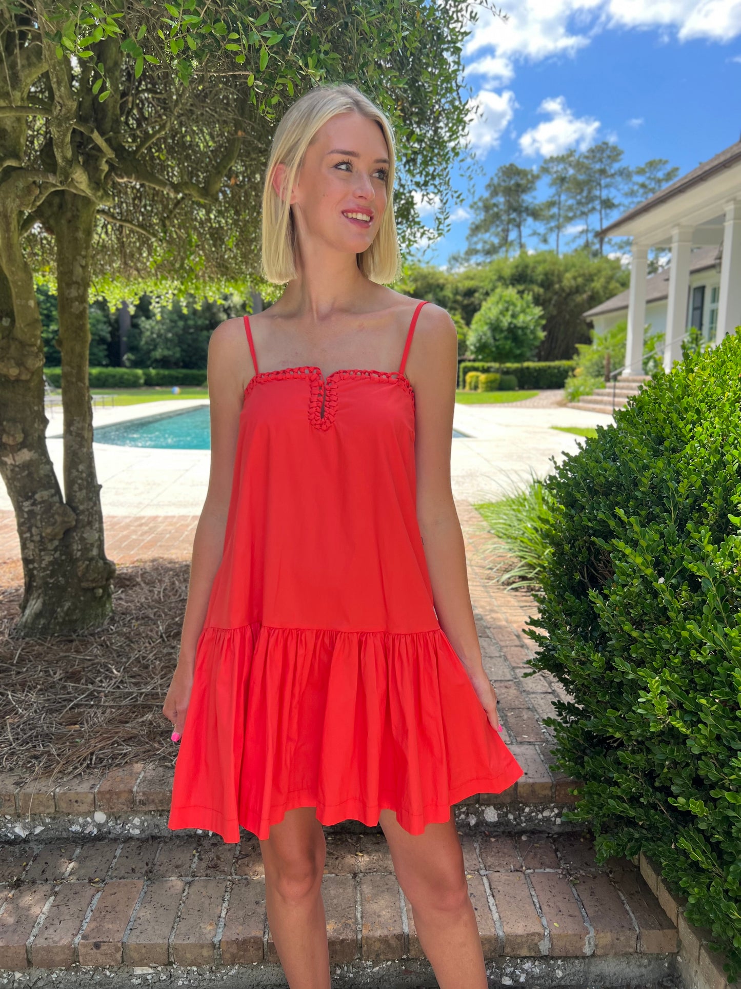 Vala Coral Red Sleeveless Mini Dress
