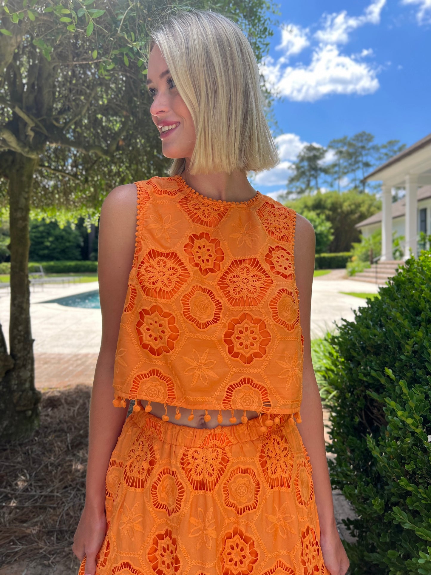 Orange Resort Embroidered Maxi Skirt Set
