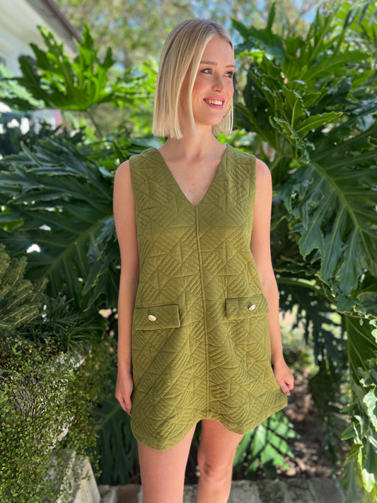 Ready for Takeoff Olive Textured Dress