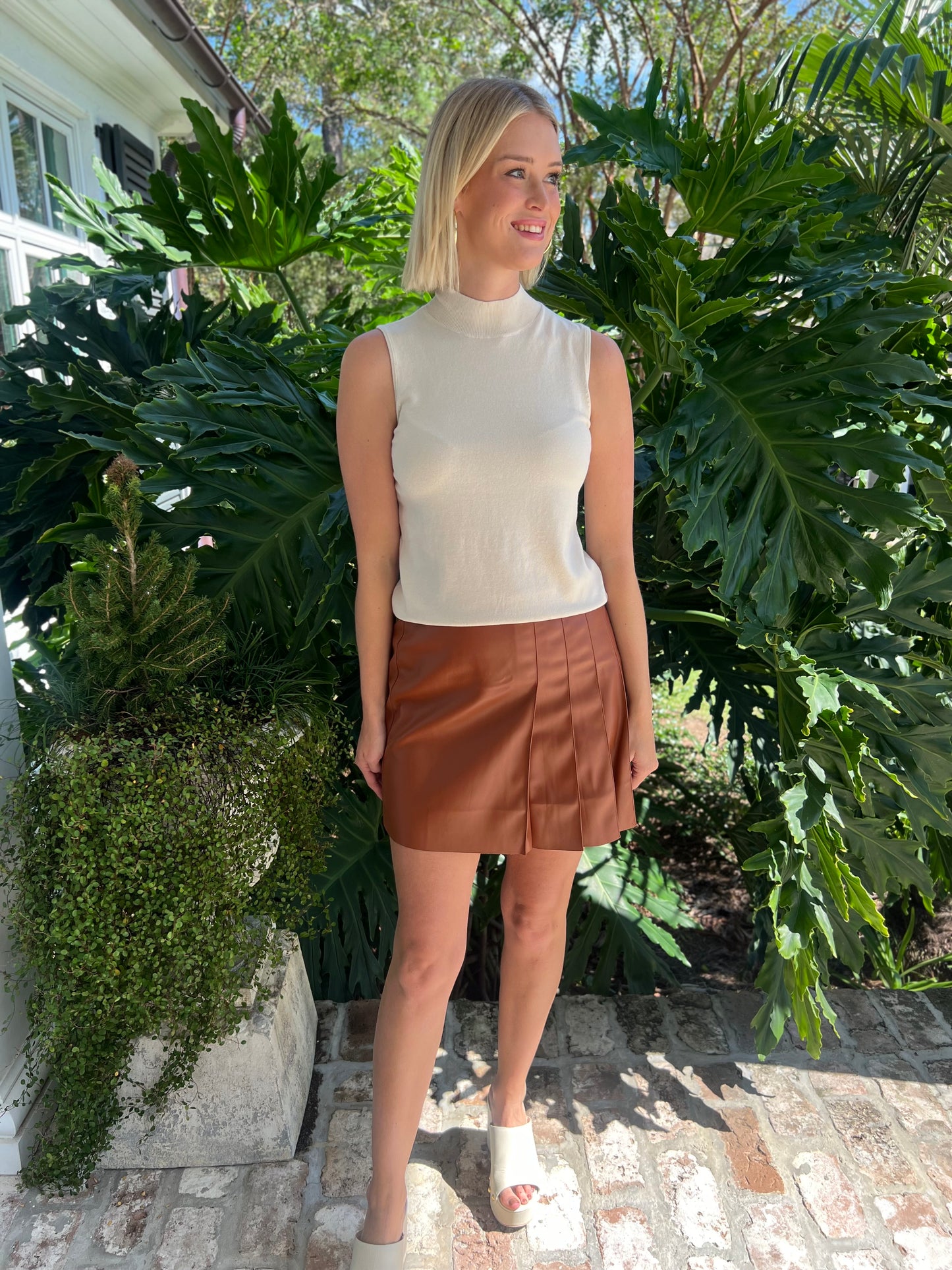 Fun Fancy Brown Vegan Leather Pleated Skirt