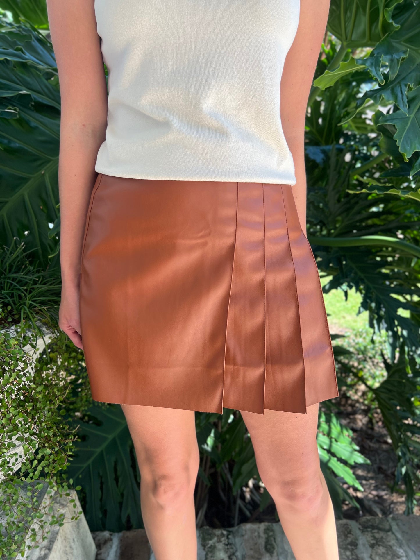 Fun Fancy Brown Vegan Leather Pleated Skirt