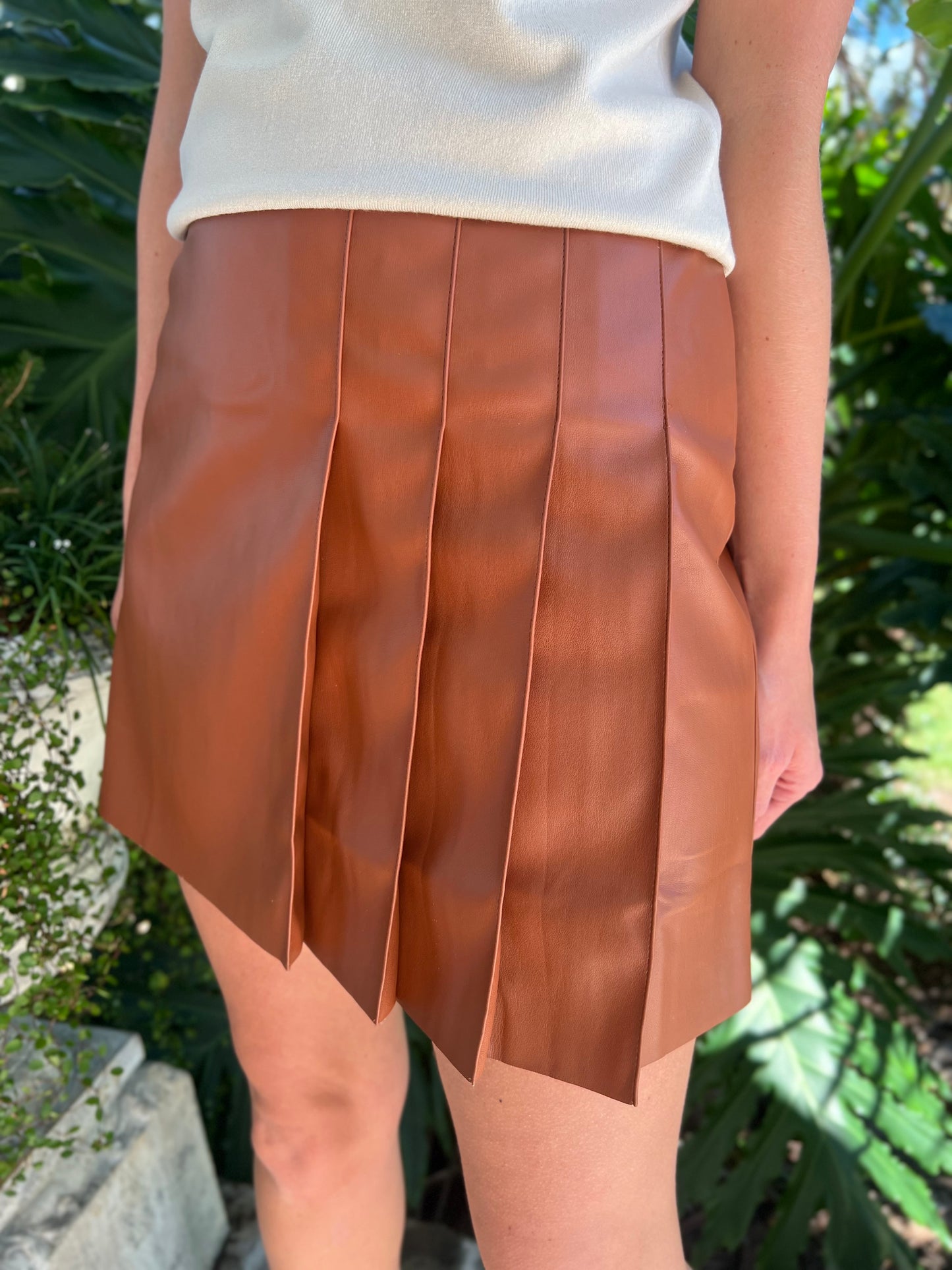 Fun Fancy Brown Vegan Leather Pleated Skirt