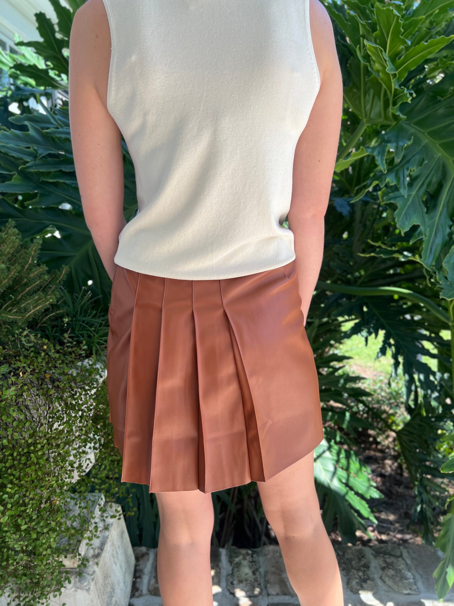 Fun Fancy Brown Vegan Leather Pleated Skirt