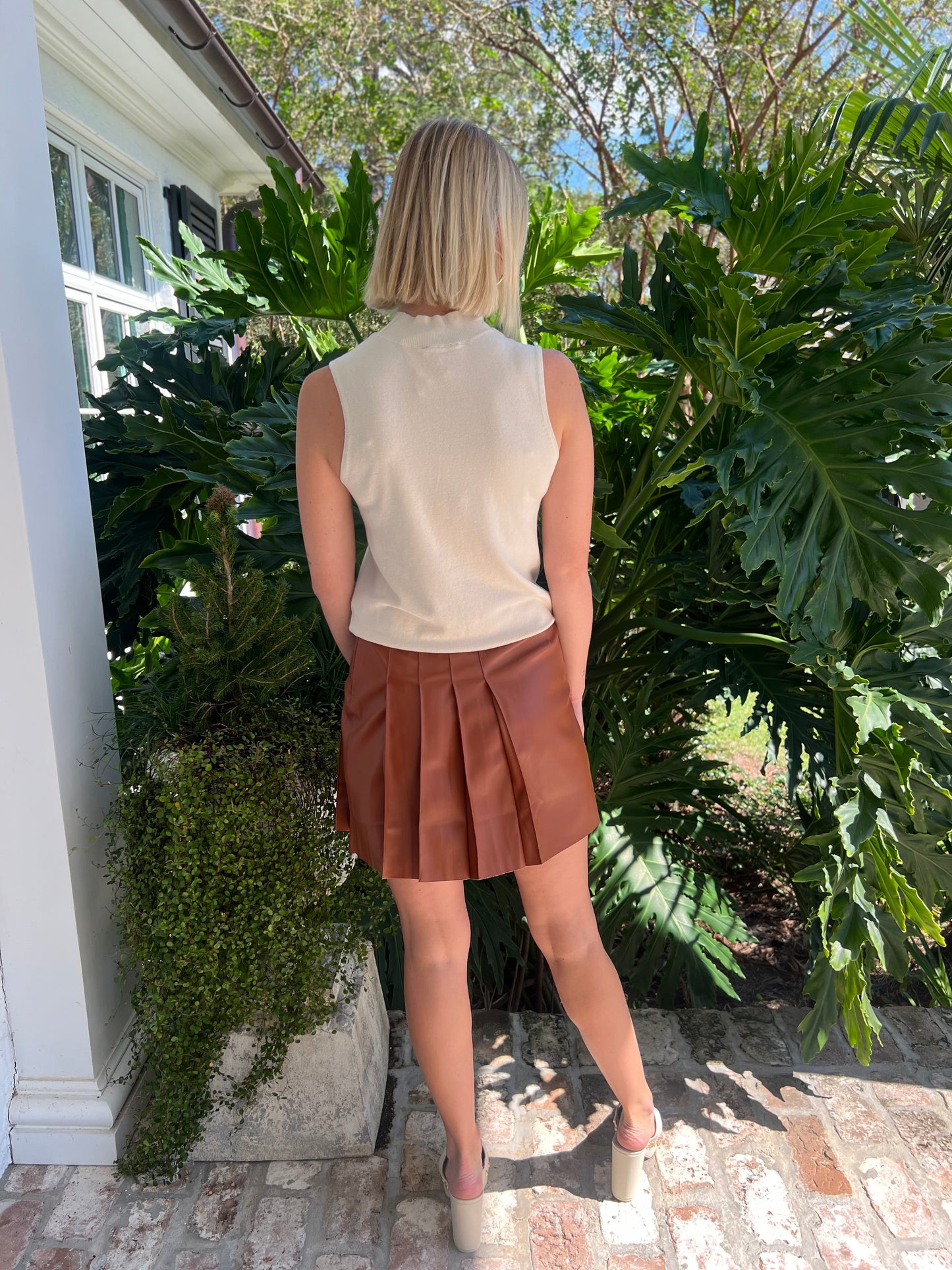 Fun Fancy Brown Vegan Leather Pleated Skirt