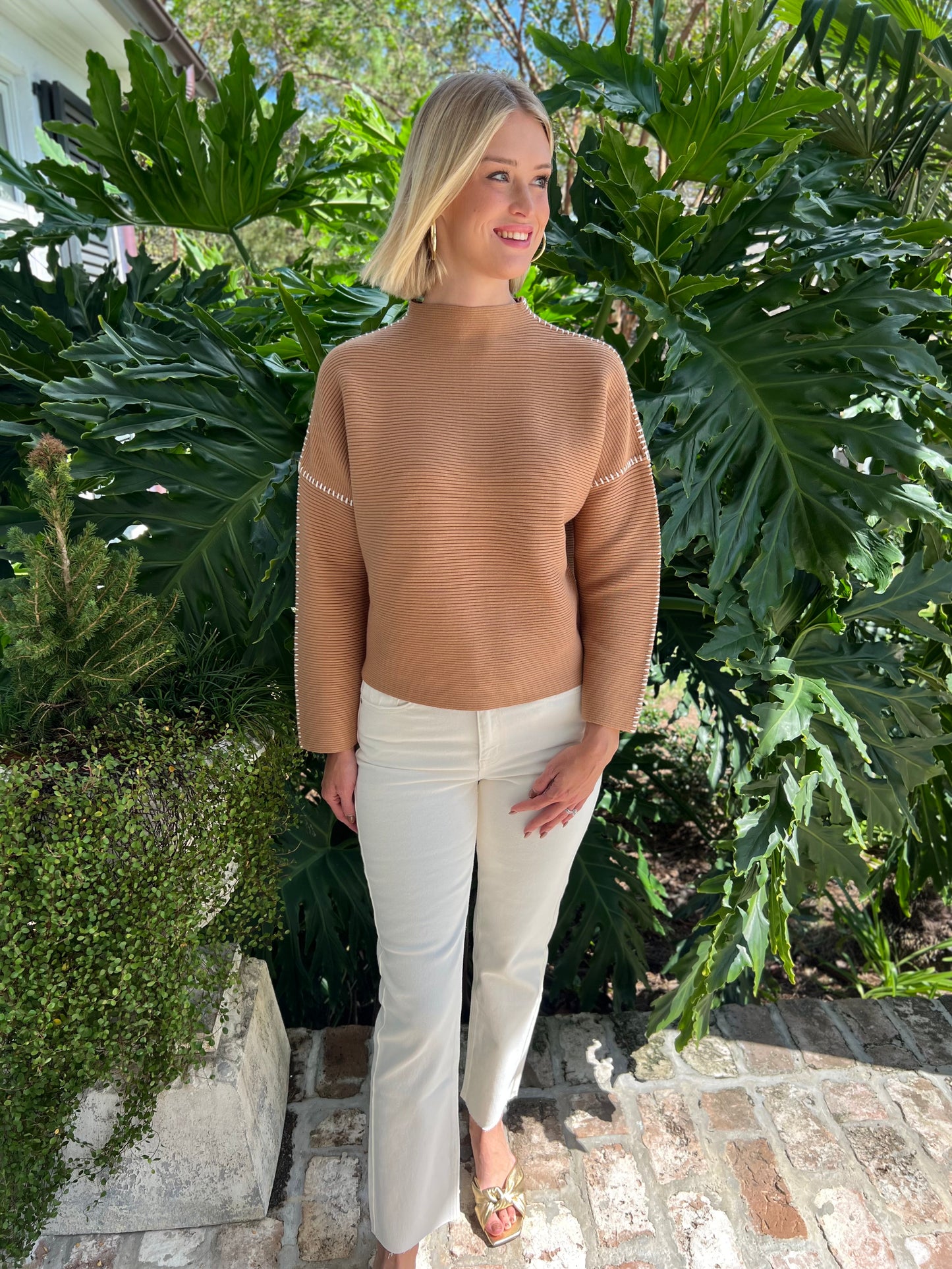 Contrast Stitch Mock Neck Sweater