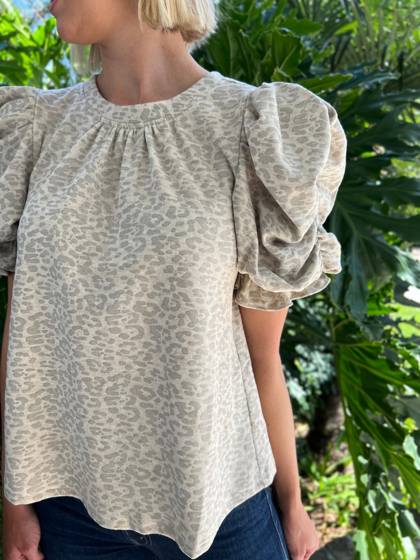 Sassy Cheetah Ruched Sleeve Top