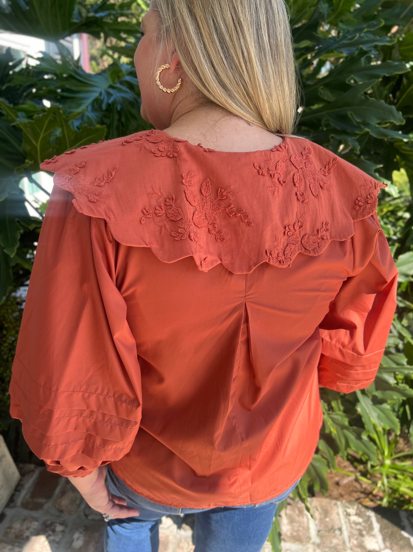 Olivia Rust Scalloped Collar Top