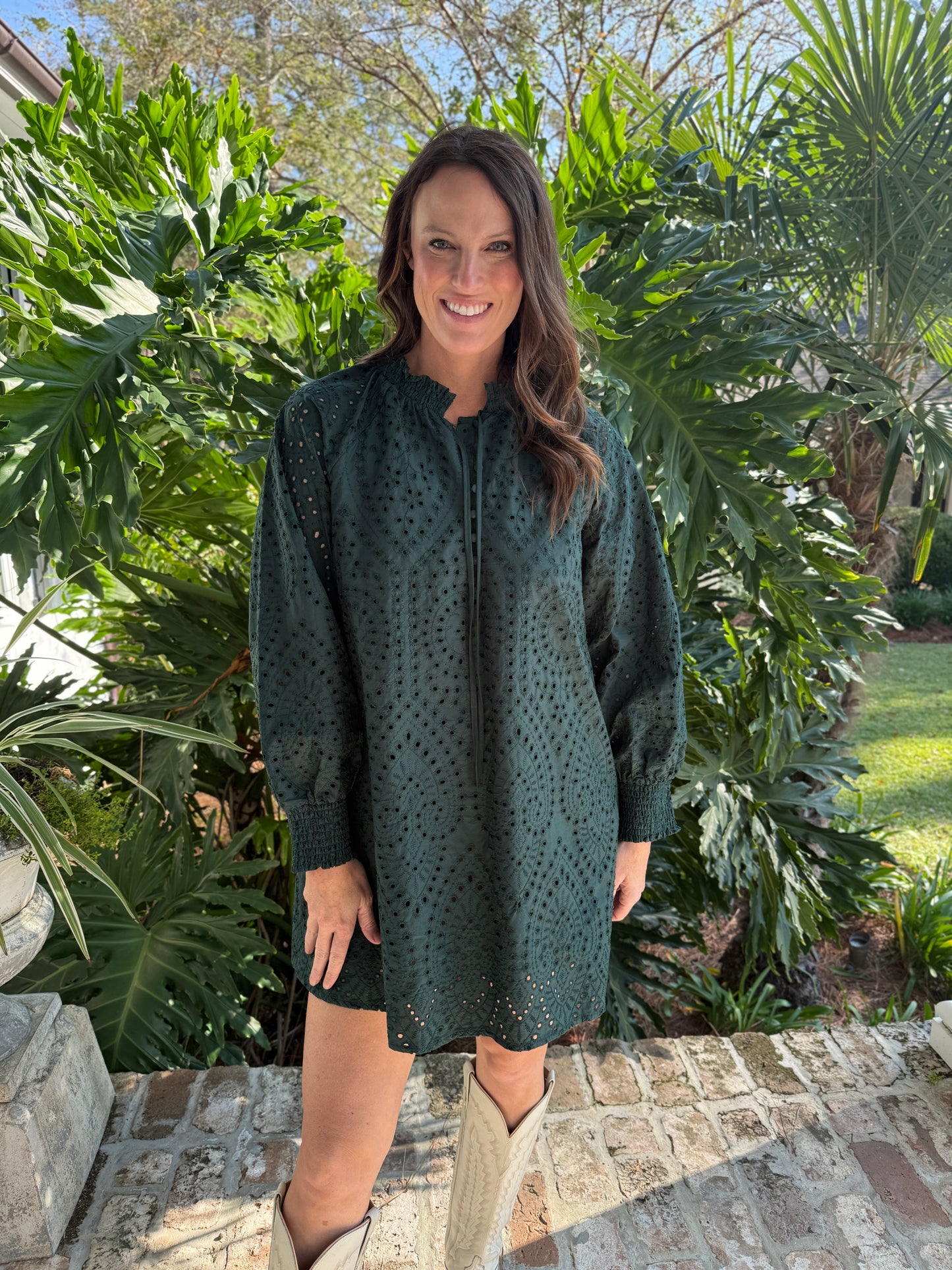 Fun Festivities Hunter Green Eyelet Mini Dress