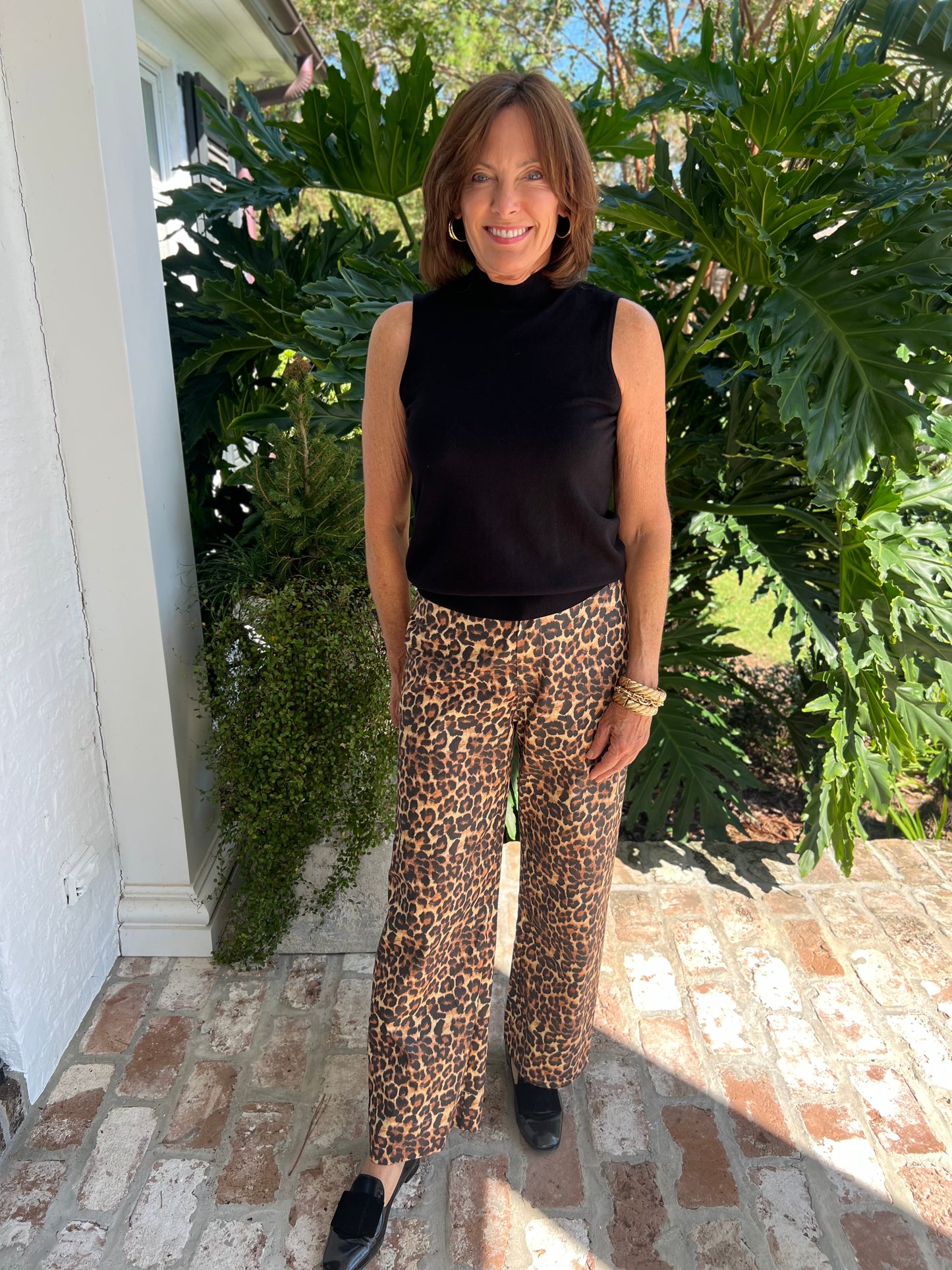 Leopard Print Cropped Wide Leg Pants